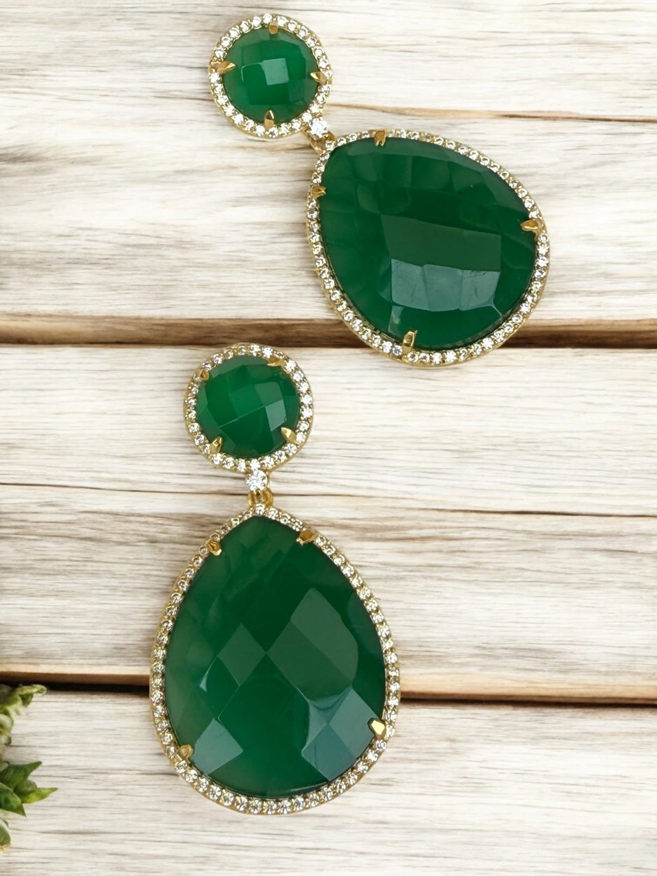 Emerald green fern bloom dangle earrings