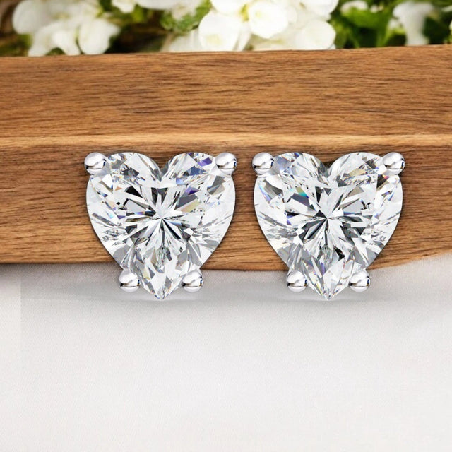 Solitaire Heart Moissanite Diamond 925 Sterling Silver Stud Earrings