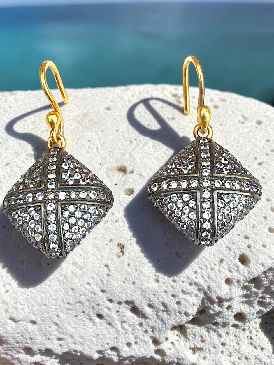 925 sterling silver vintage Cushion Drop Earrings