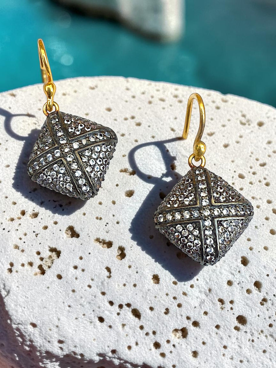 925 sterling silver vintage Cushion Drop Earrings