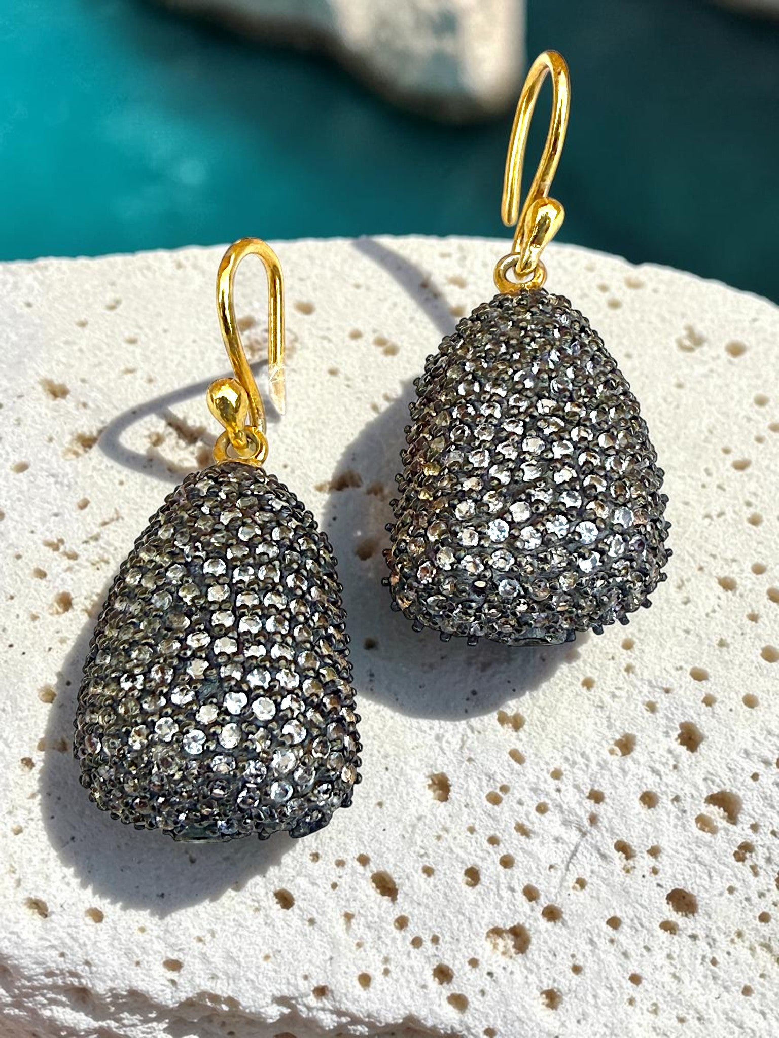 Dew drop Dahlia topaz petal earrings