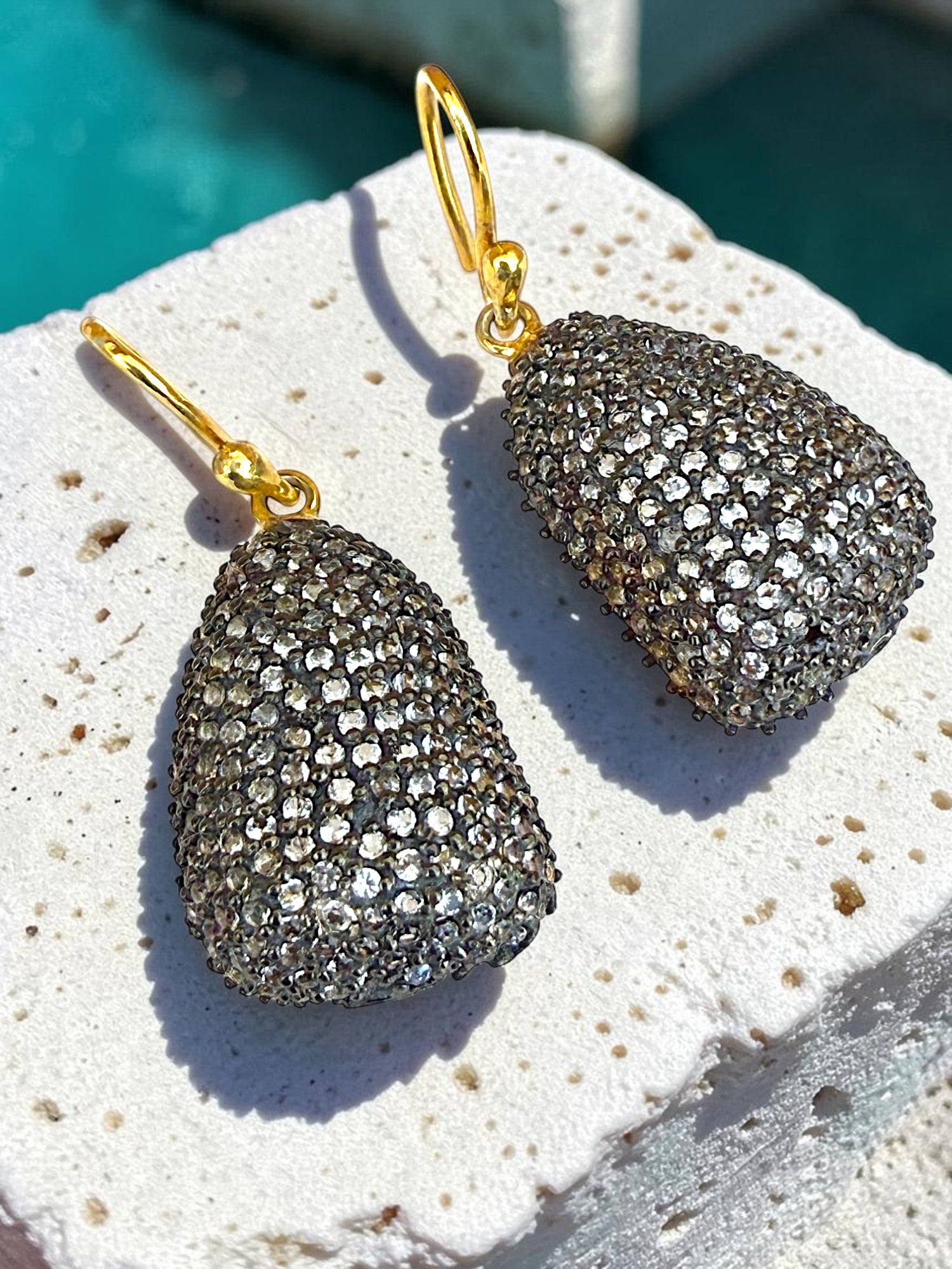 Dew drop Dahlia topaz petal earrings