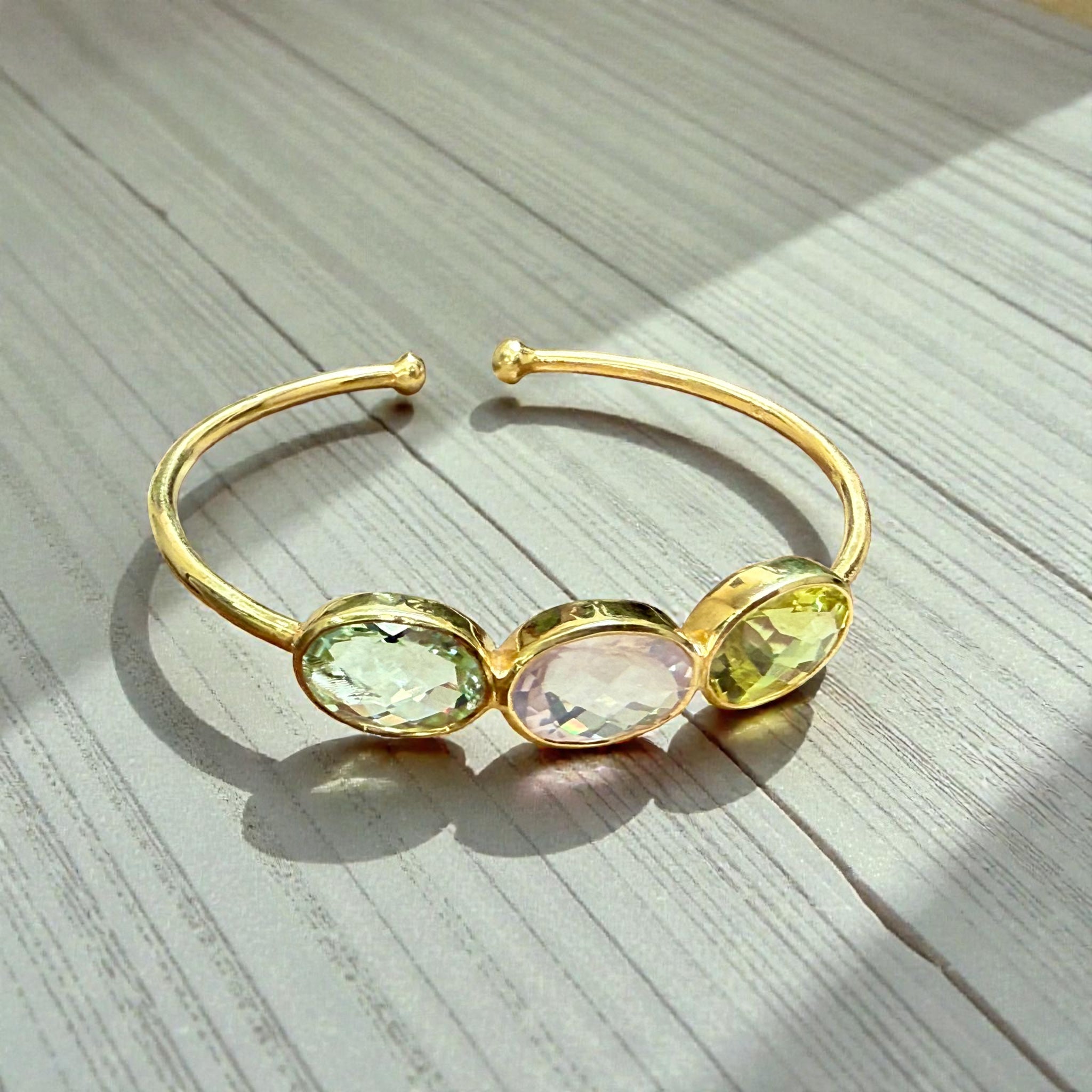 Natural Gemstone Trinity Cuff Bangle