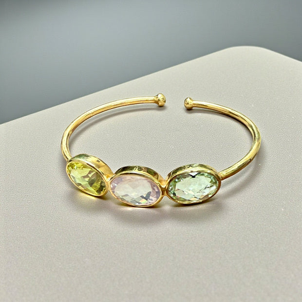 Natural Gemstone Trinity Cuff Bangle