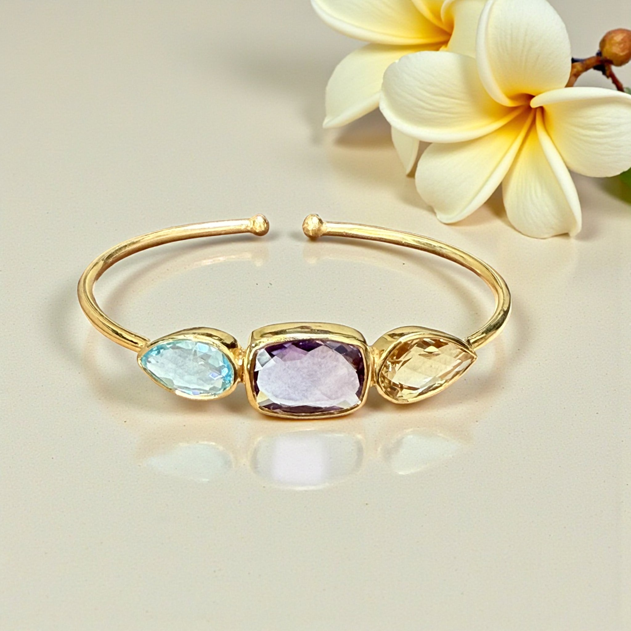 Natural Gemstone Trinity Cuff Bangle