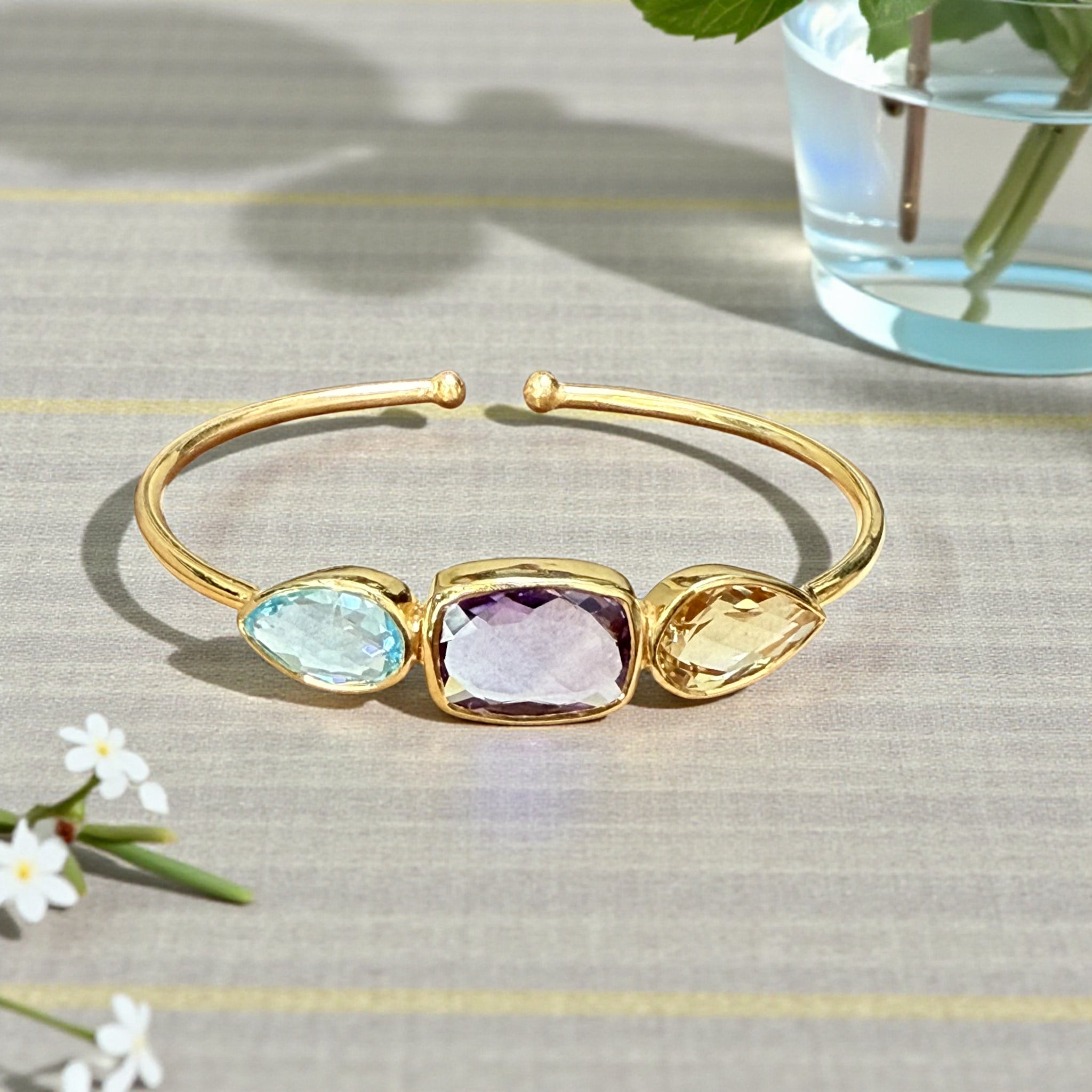 Natural Gemstone Trinity Cuff Bangle