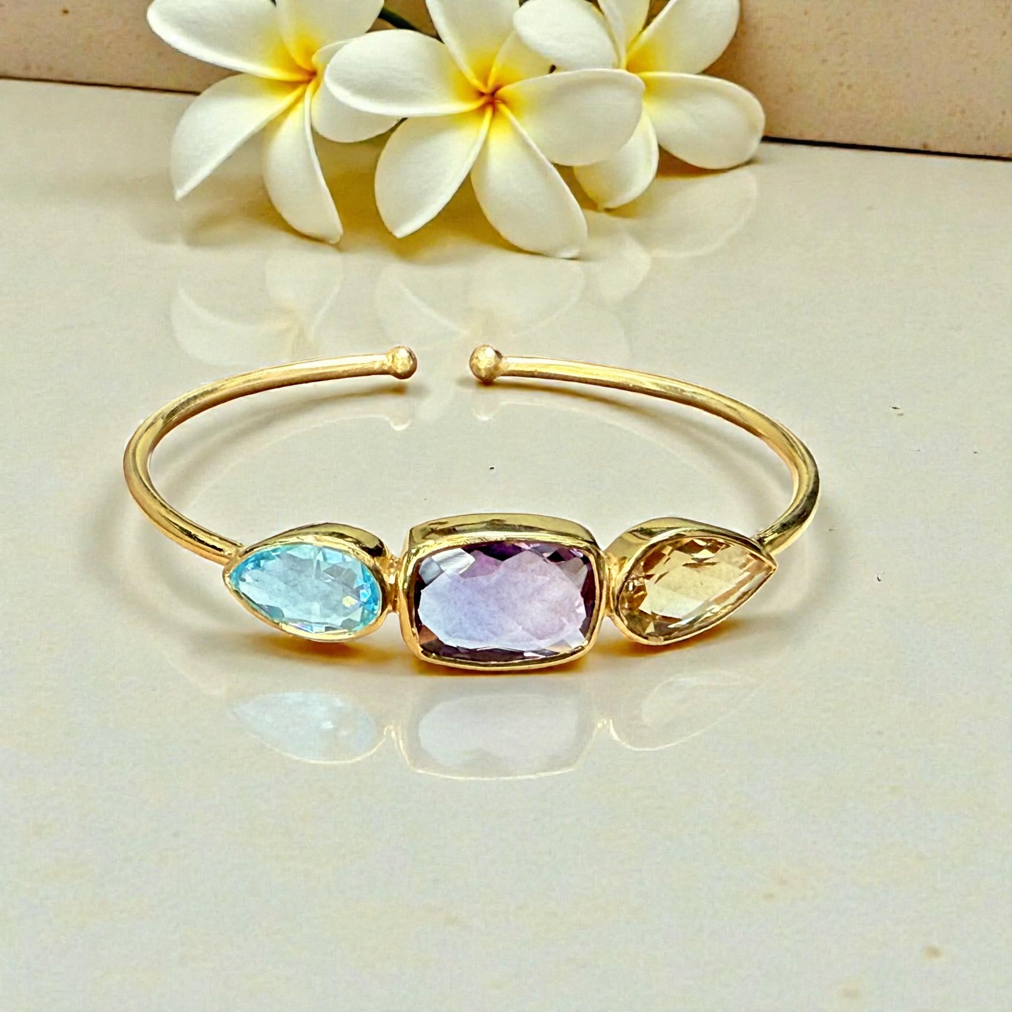 Natural Gemstone Trinity Cuff Bangle