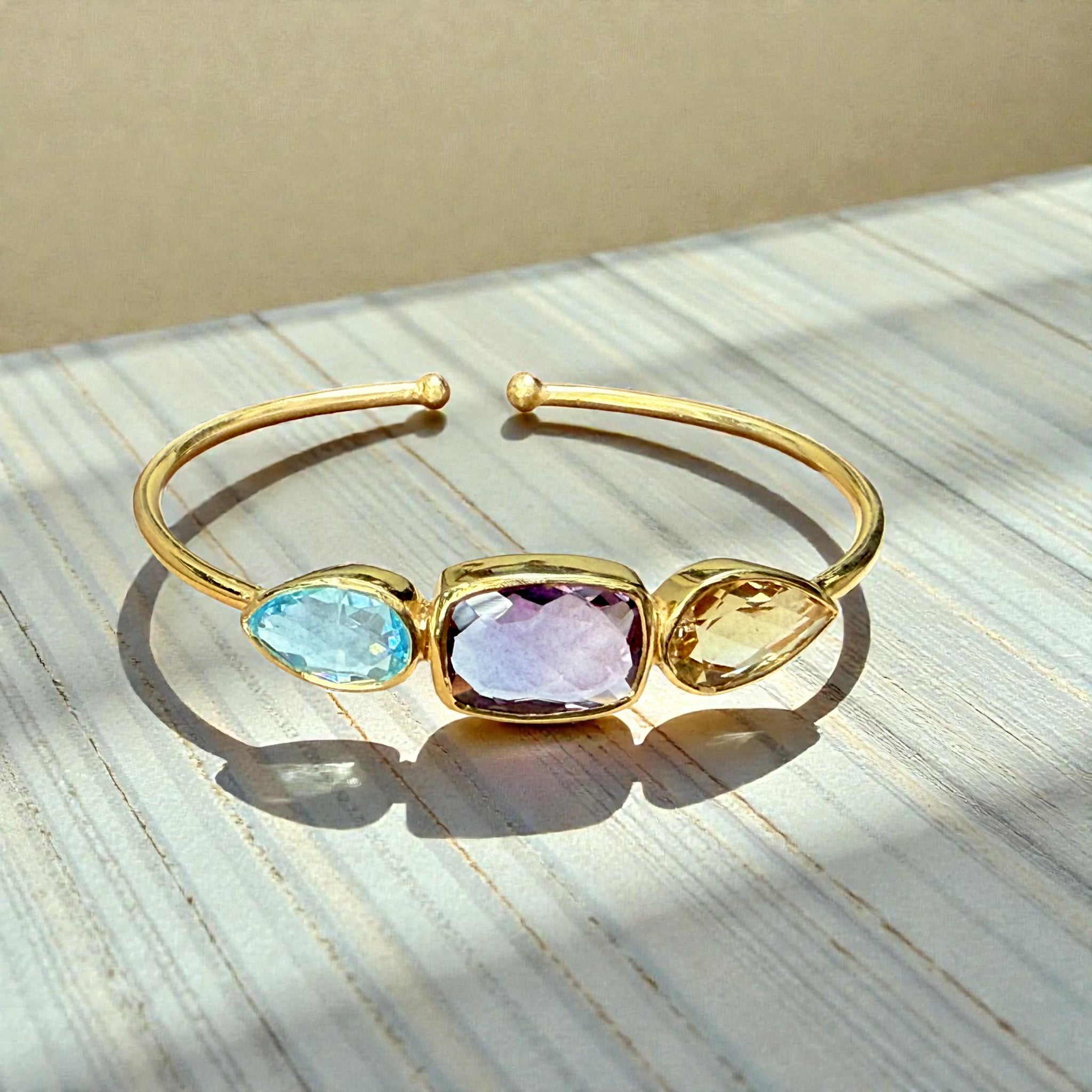 Natural Gemstone Trinity Cuff Bangle