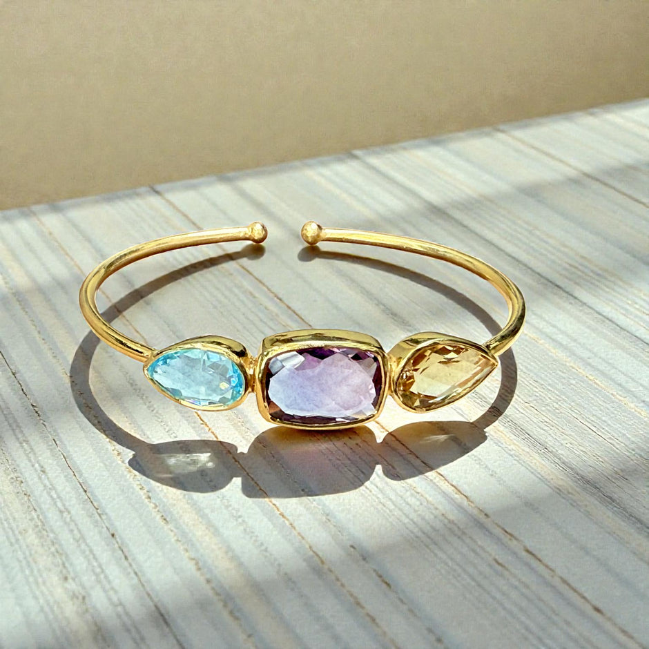 Natural Gemstone Trinity Cuff Bangle