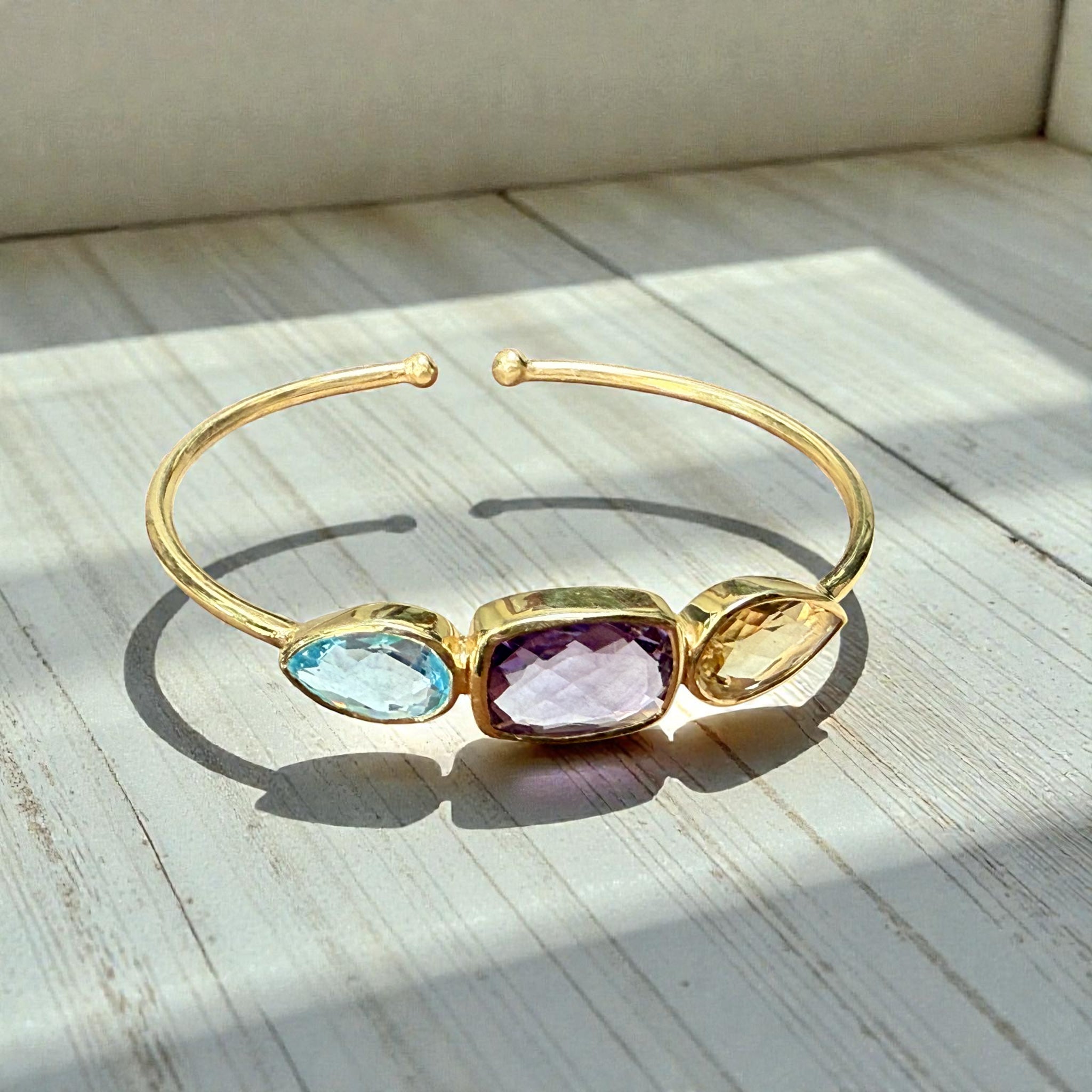 Natural Gemstone Trinity Cuff Bangle