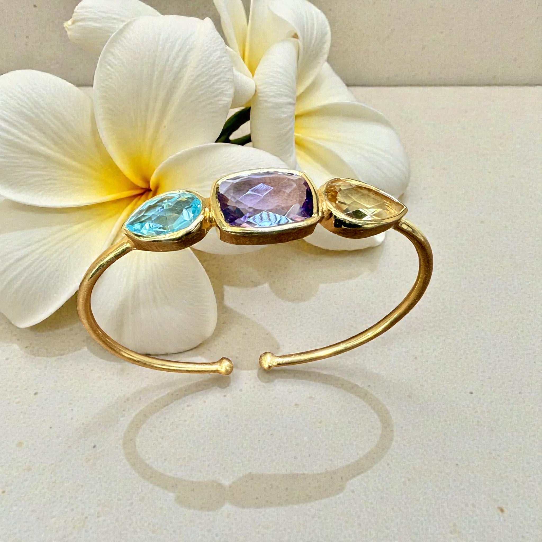 Natural Gemstone Trinity Cuff Bangle
