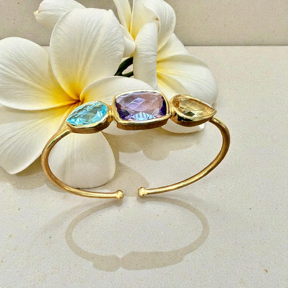 Natural Gemstone Trinity Cuff Bangle