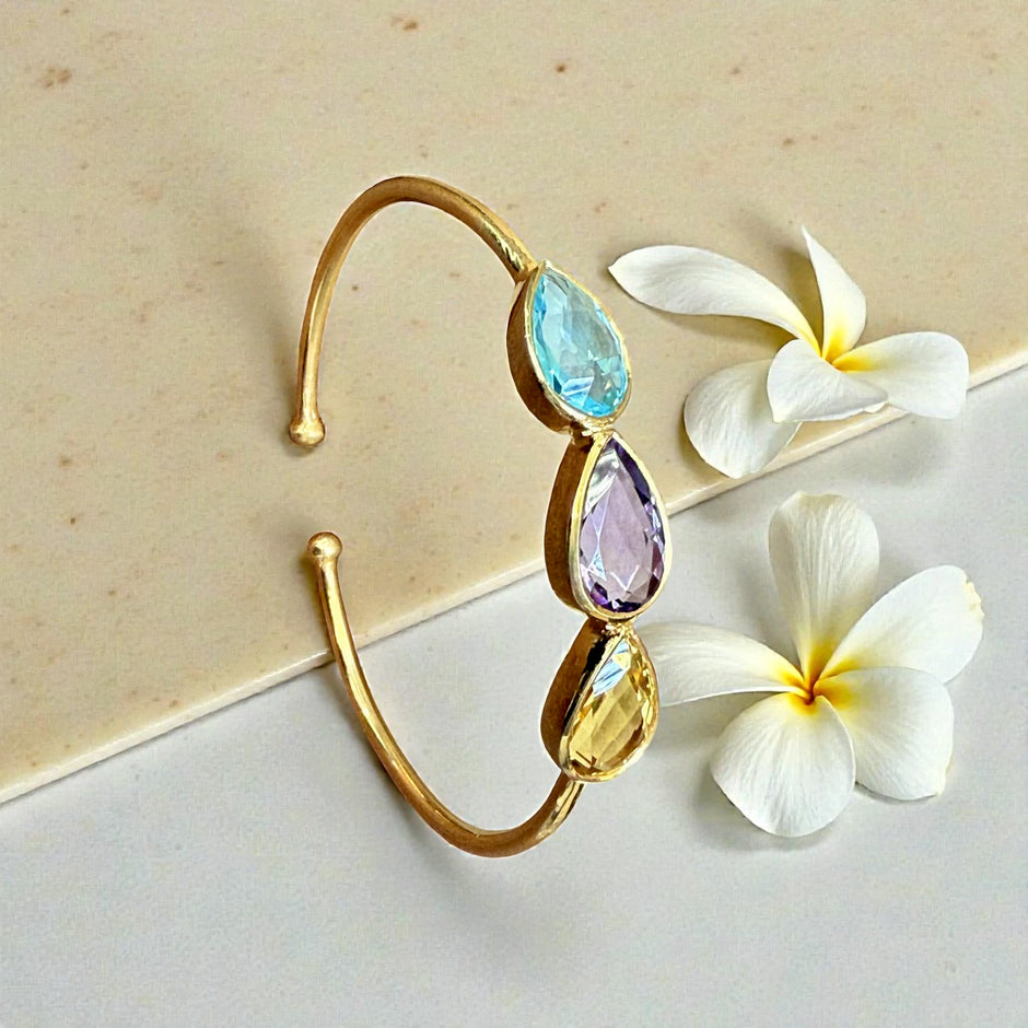 Natural Gemstone Trinity Cuff Bangle