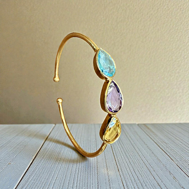 Natural Gemstone Trinity Cuff Bangle