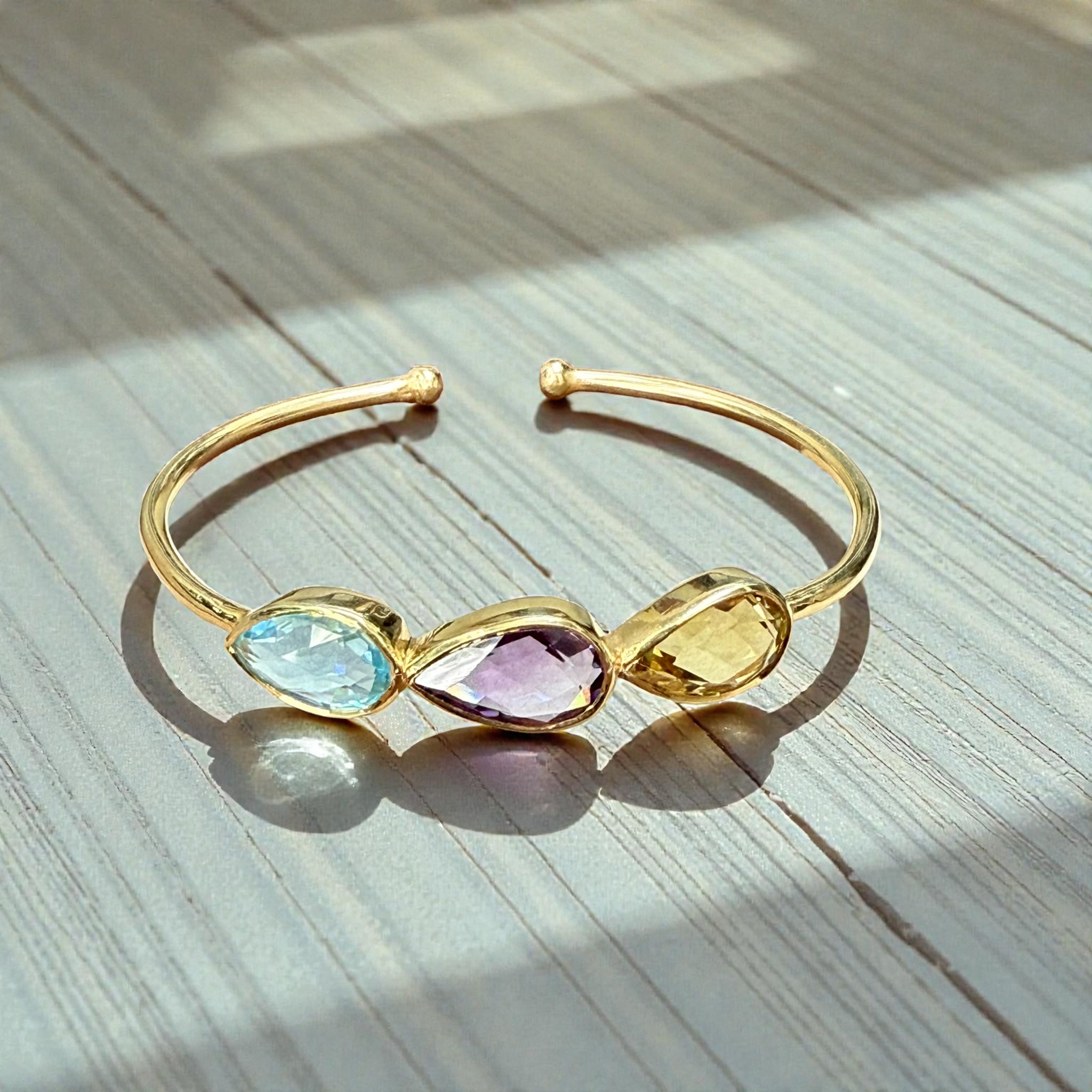 Natural Gemstone Trinity Cuff Bangle
