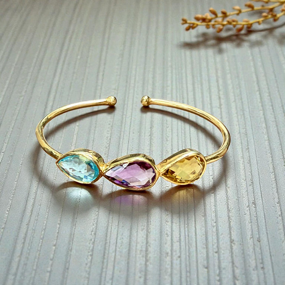 Natural Gemstone Trinity Cuff Bangle