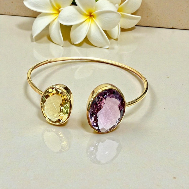 Citrin & Lavender Amethyst Open Cuff Bangle