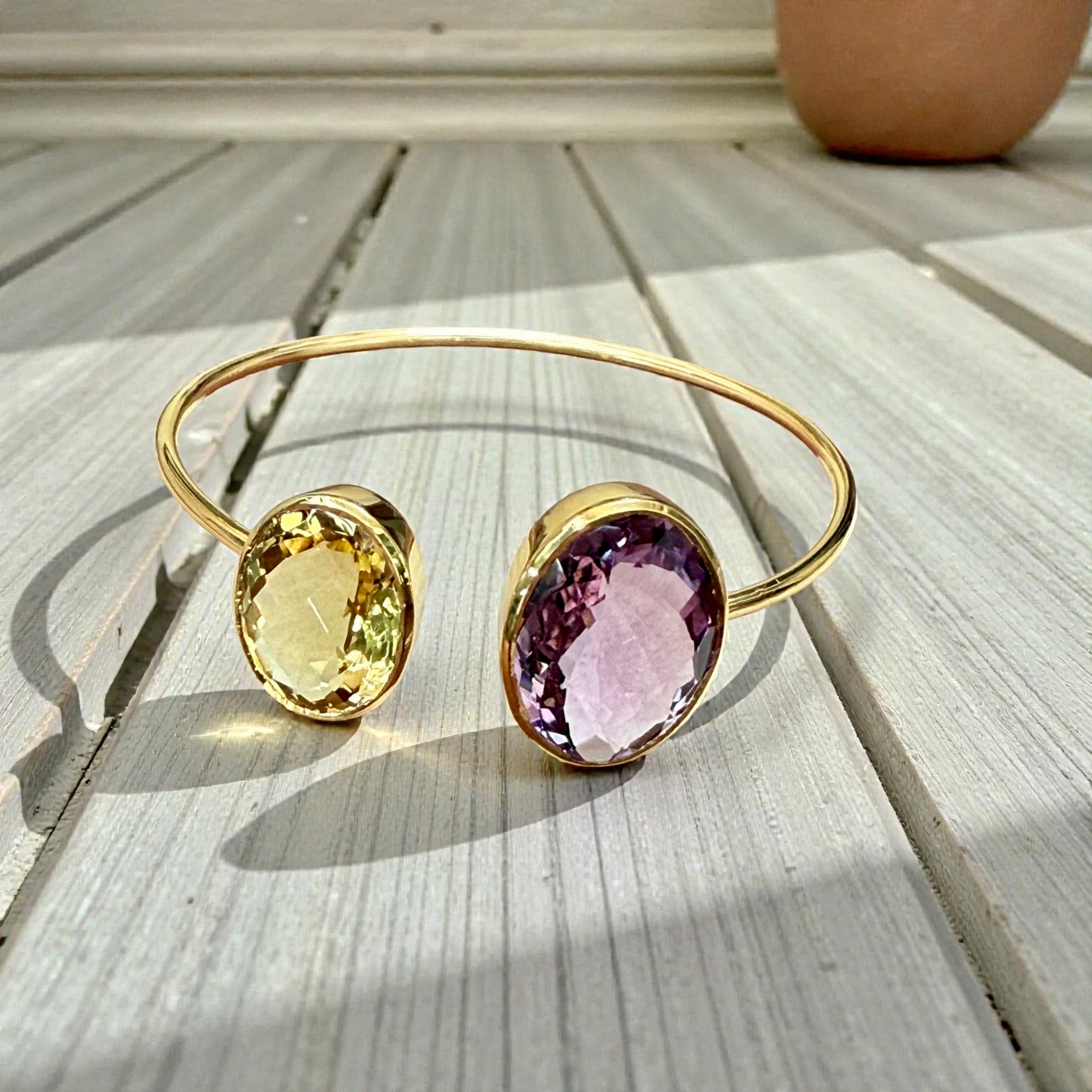 Citrin & Lavender Amethyst Open Cuff Bangle