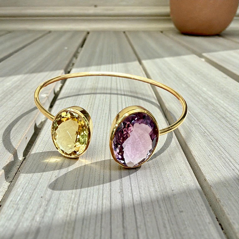Citrin & Lavender Amethyst Open Cuff Bangle