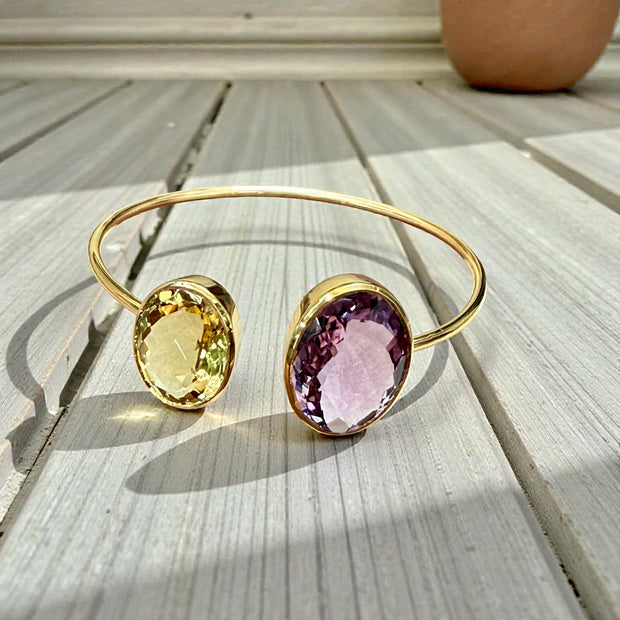 Citrin & Lavender Amethyst Open Cuff Bangle
