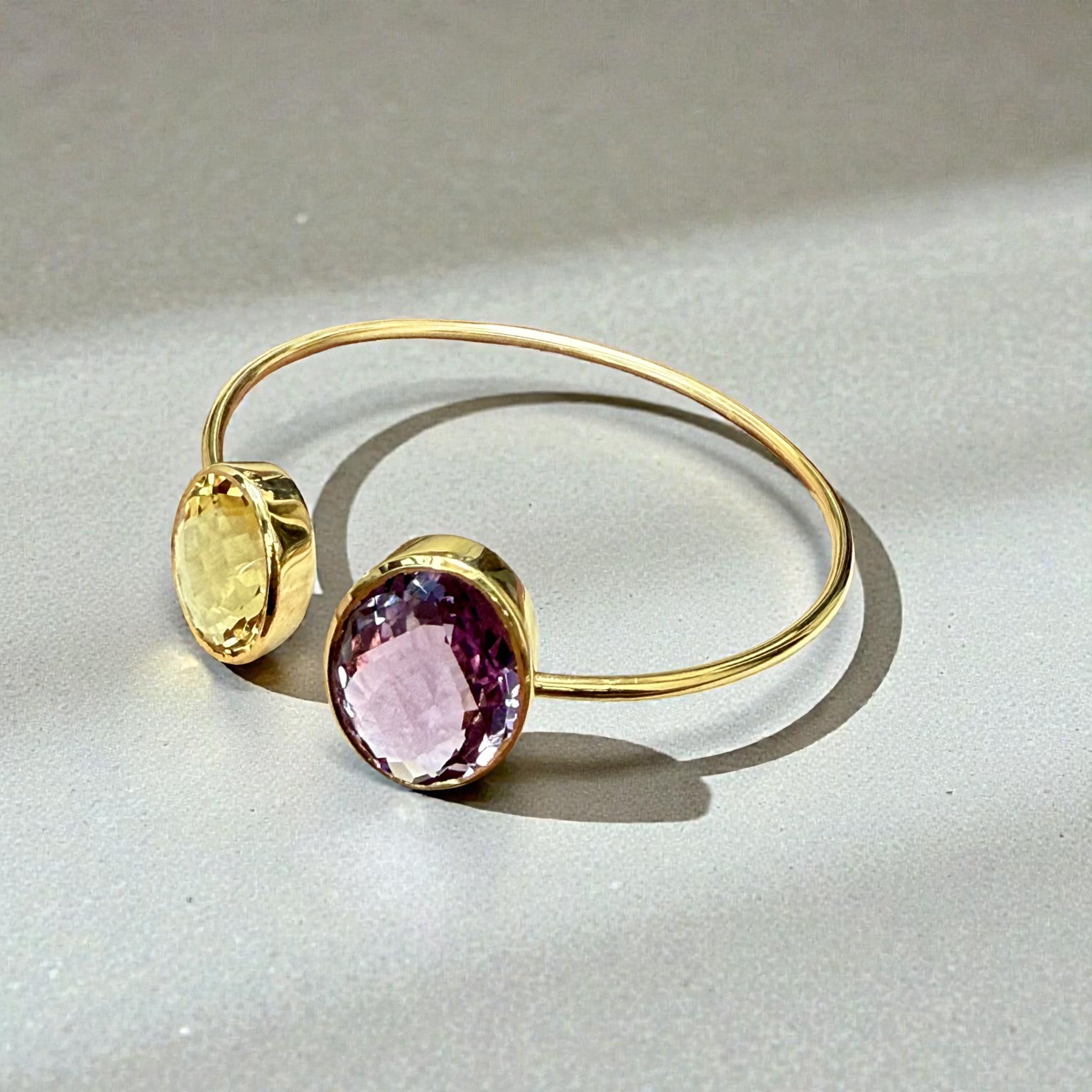 Citrin & Lavender Amethyst Open Cuff Bangle