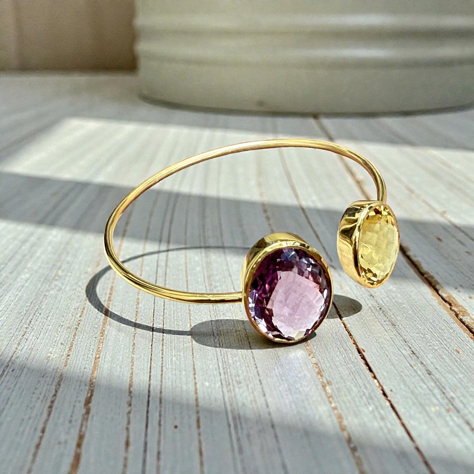 Citrin & Lavender Amethyst Open Cuff Bangle