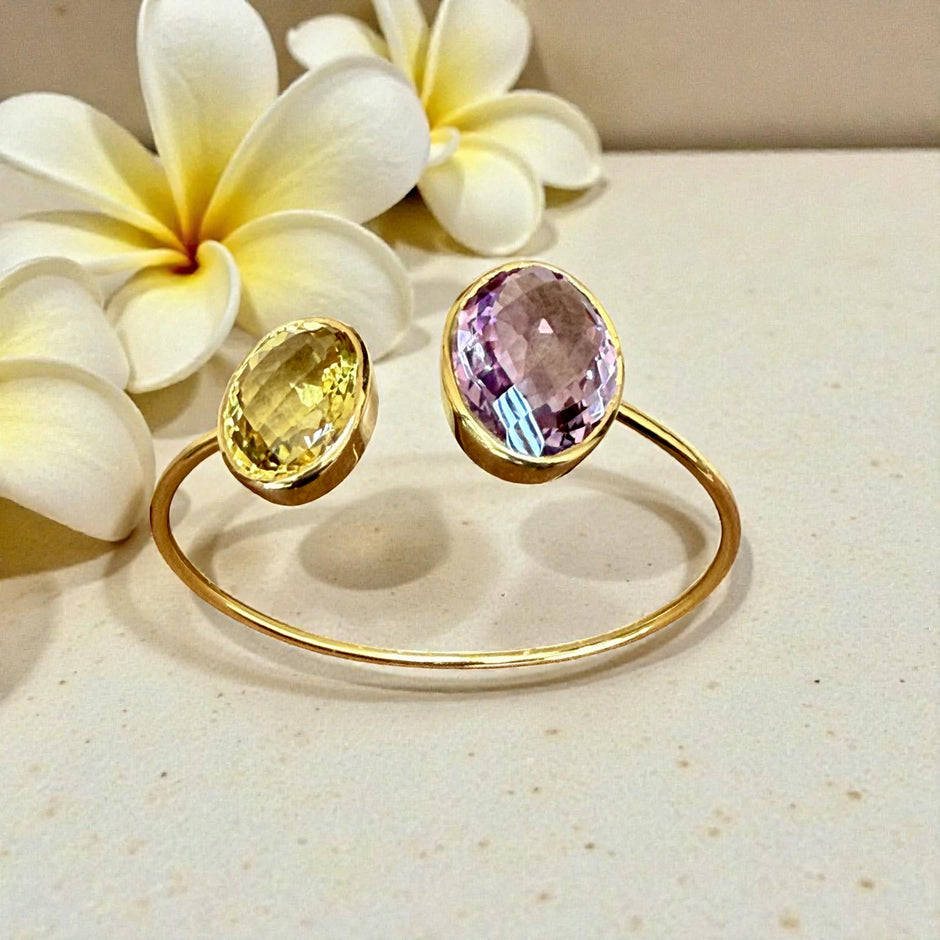 Citrin & Lavender Amethyst Open Cuff Bangle