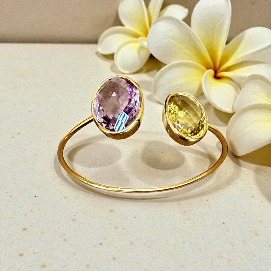 Citrin & Lavender Amethyst Open Cuff Bangle