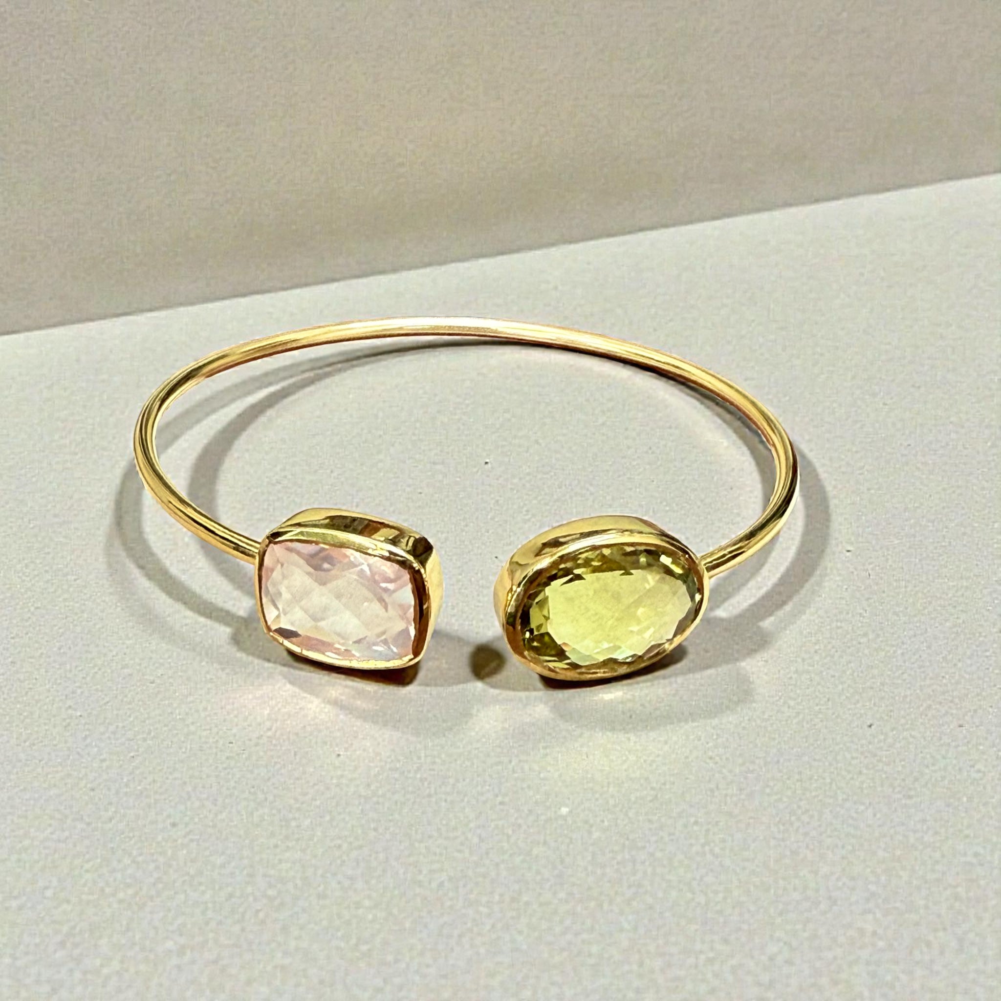 Rose quartz and lemon quartz Open Cuff Bangle