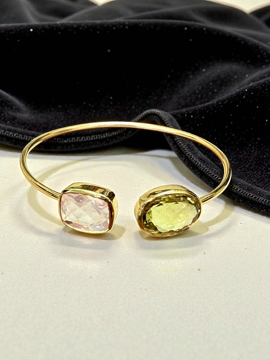 Rose quartz and lemon quartz Open Cuff Bangle
