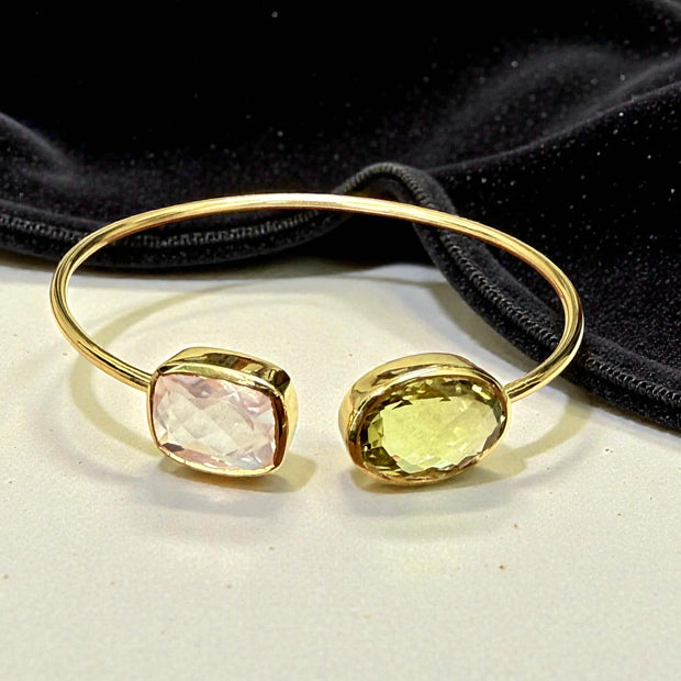 Rose quartz and lemon quartz Open Cuff Bangle