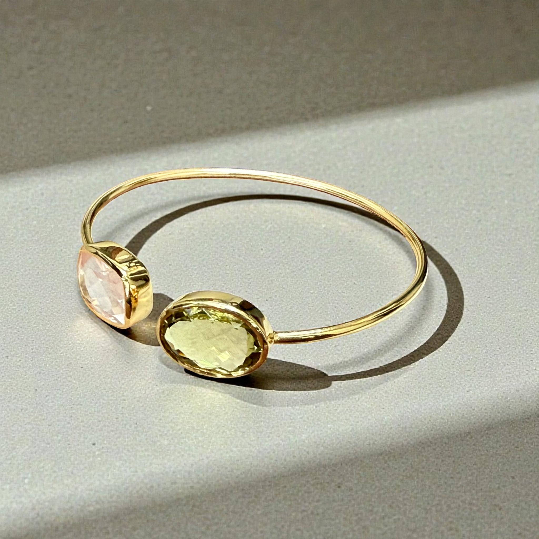 Rose quartz and lemon quartz Open Cuff Bangle