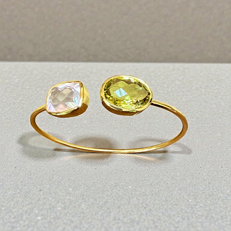 Rose quartz and lemon quartz Open Cuff Bangle