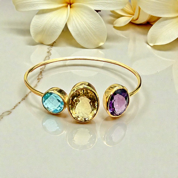 Amethyst Topaz Open Cuff Bangle