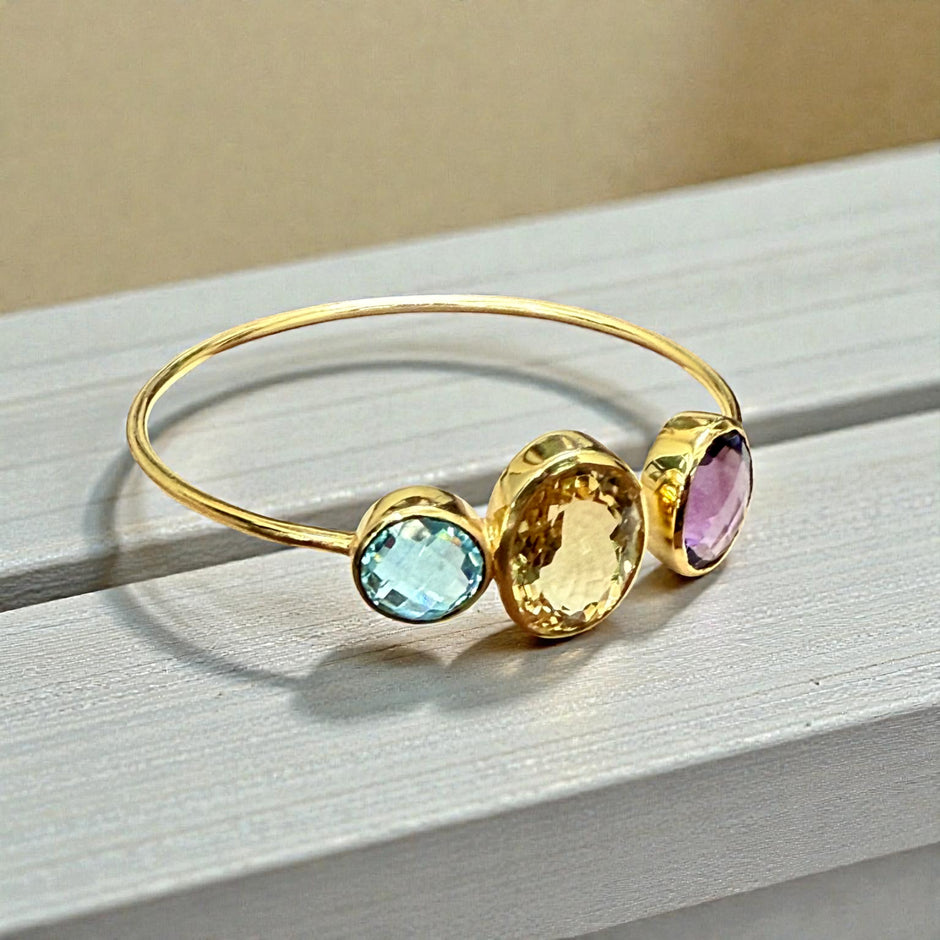 Amethyst Topaz Open Cuff Bangle