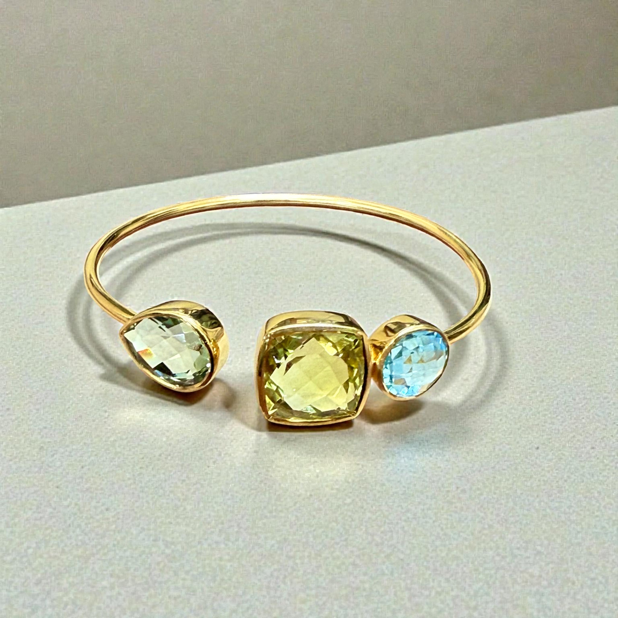 Emerald cut green Amethyst Topaz Open Cuff Bangle