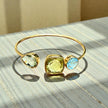 Emerald cut green Amethyst Topaz Open Cuff Bangle