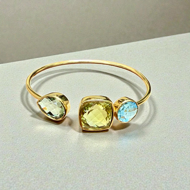 Emerald cut green Amethyst Topaz Open Cuff Bangle