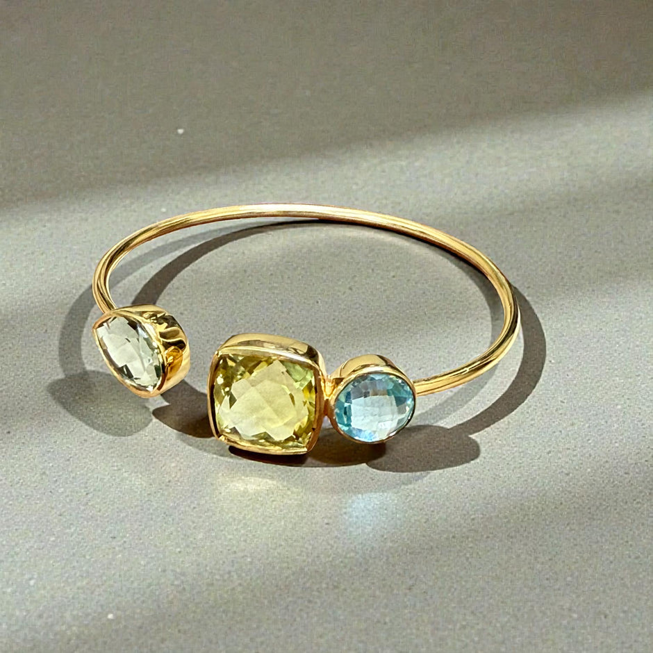 Emerald cut green Amethyst Topaz Open Cuff Bangle