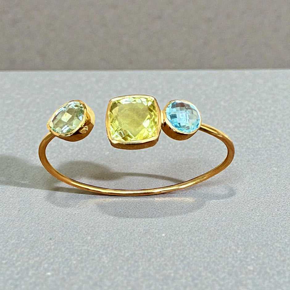 Emerald cut green Amethyst Topaz Open Cuff Bangle
