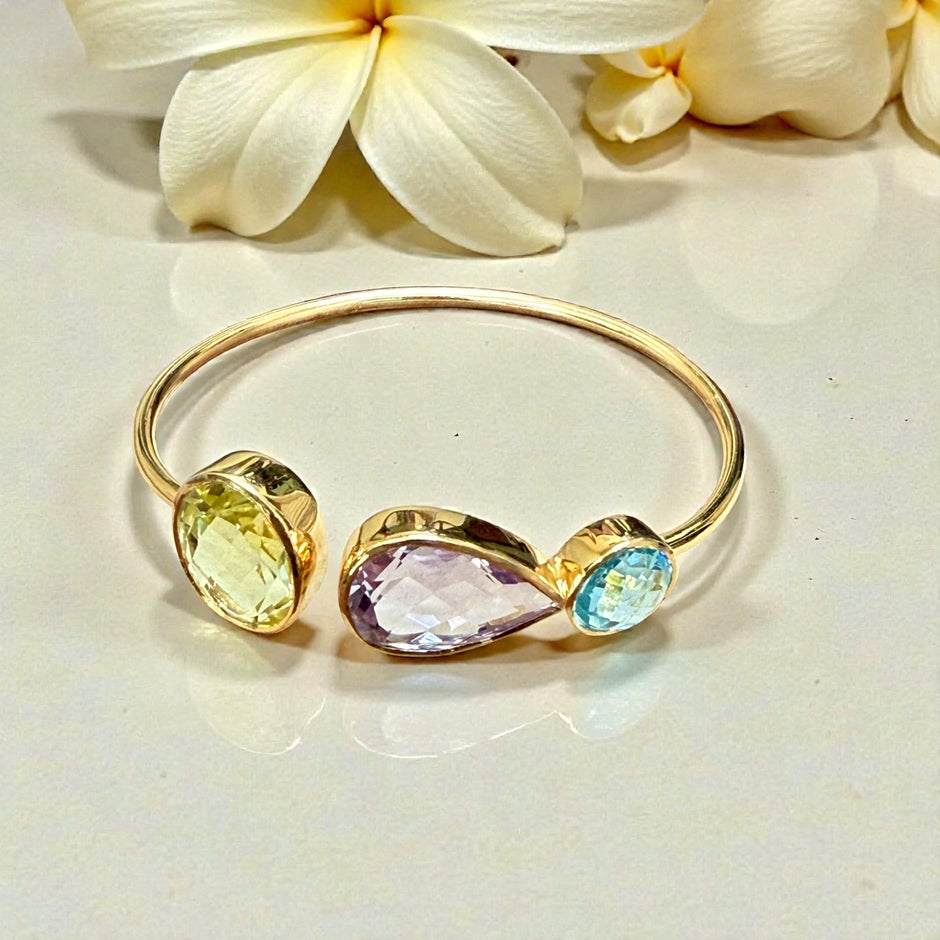 Amethyst blue topaz and lemon quartzOpen Cuff Bangle