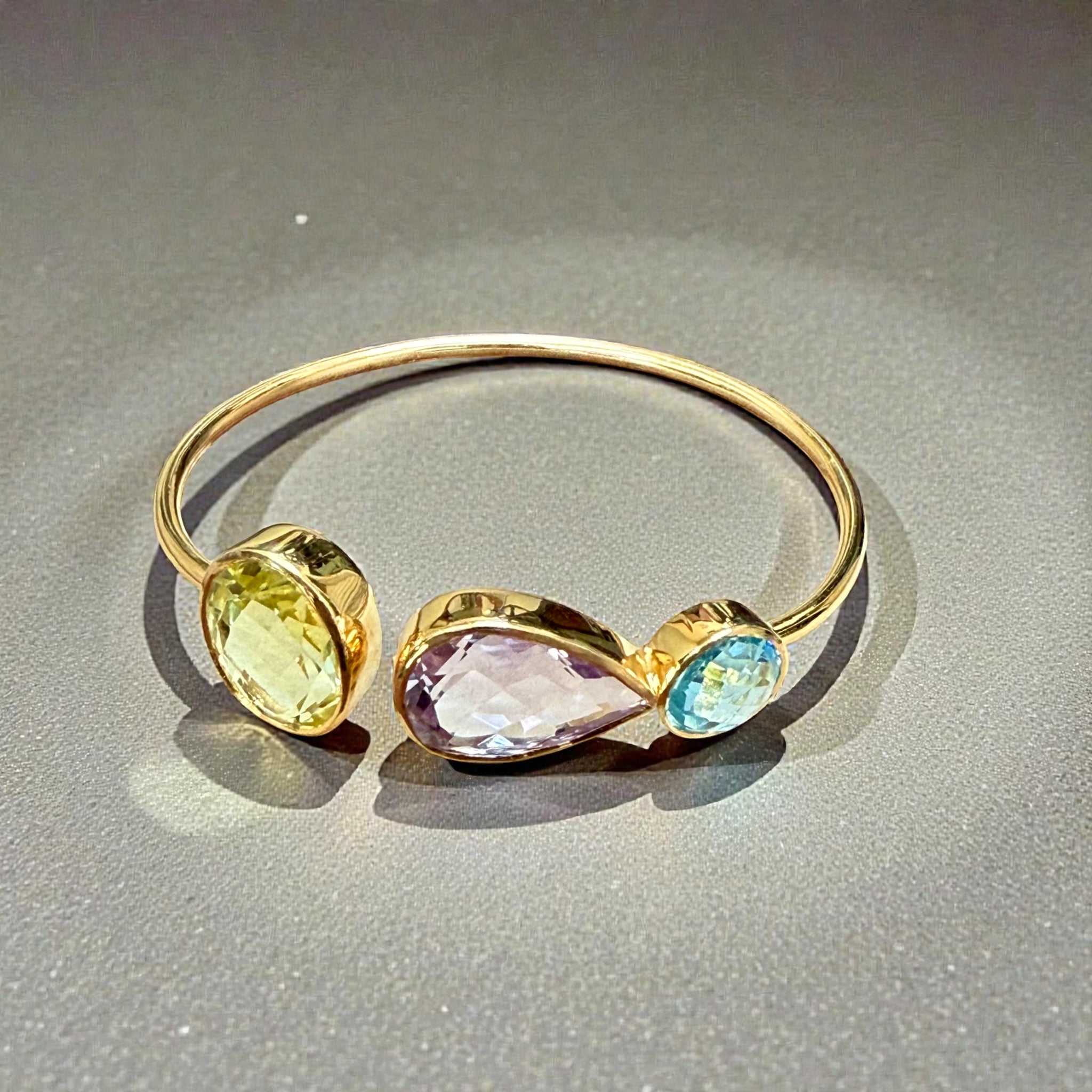 Amethyst blue topaz and lemon quartzOpen Cuff Bangle