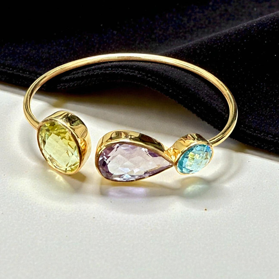 Amethyst blue topaz and lemon quartzOpen Cuff Bangle