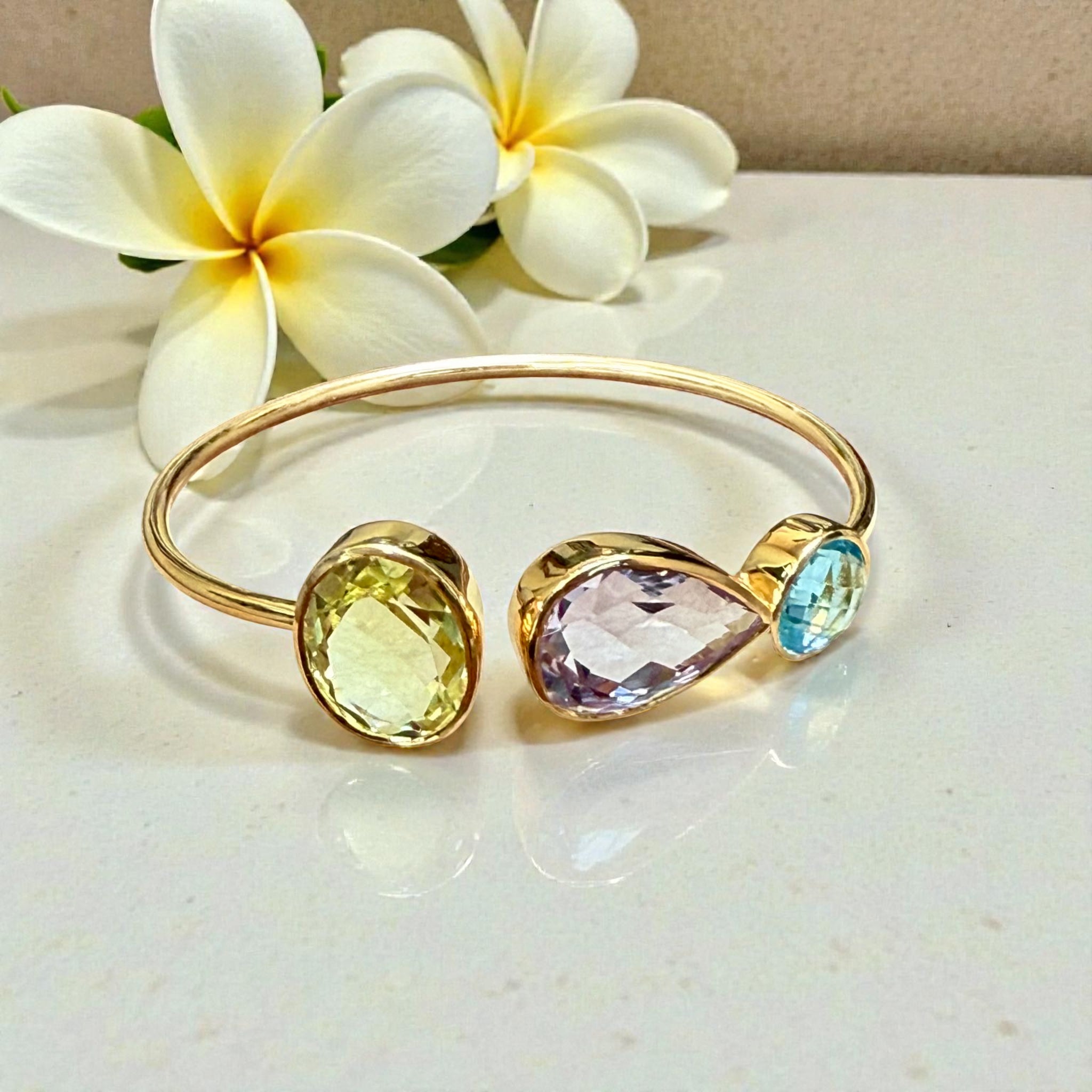 Amethyst blue topaz and lemon quartzOpen Cuff Bangle