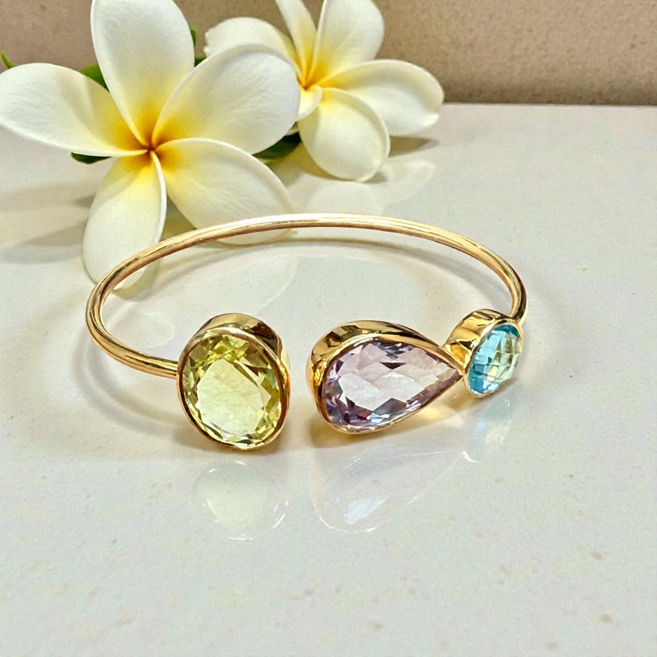 Amethyst blue topaz and lemon quartzOpen Cuff Bangle