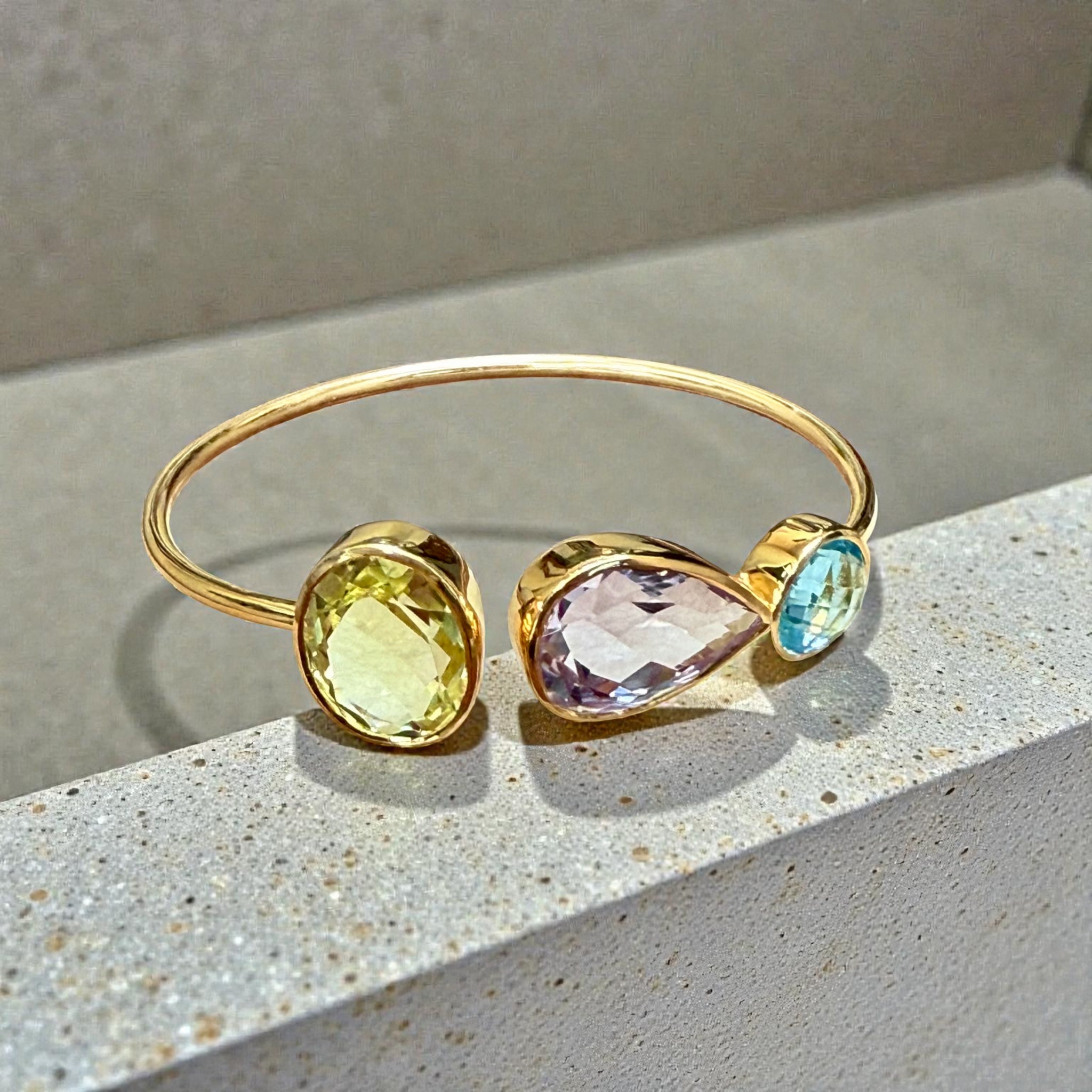 Amethyst blue topaz and lemon quartzOpen Cuff Bangle