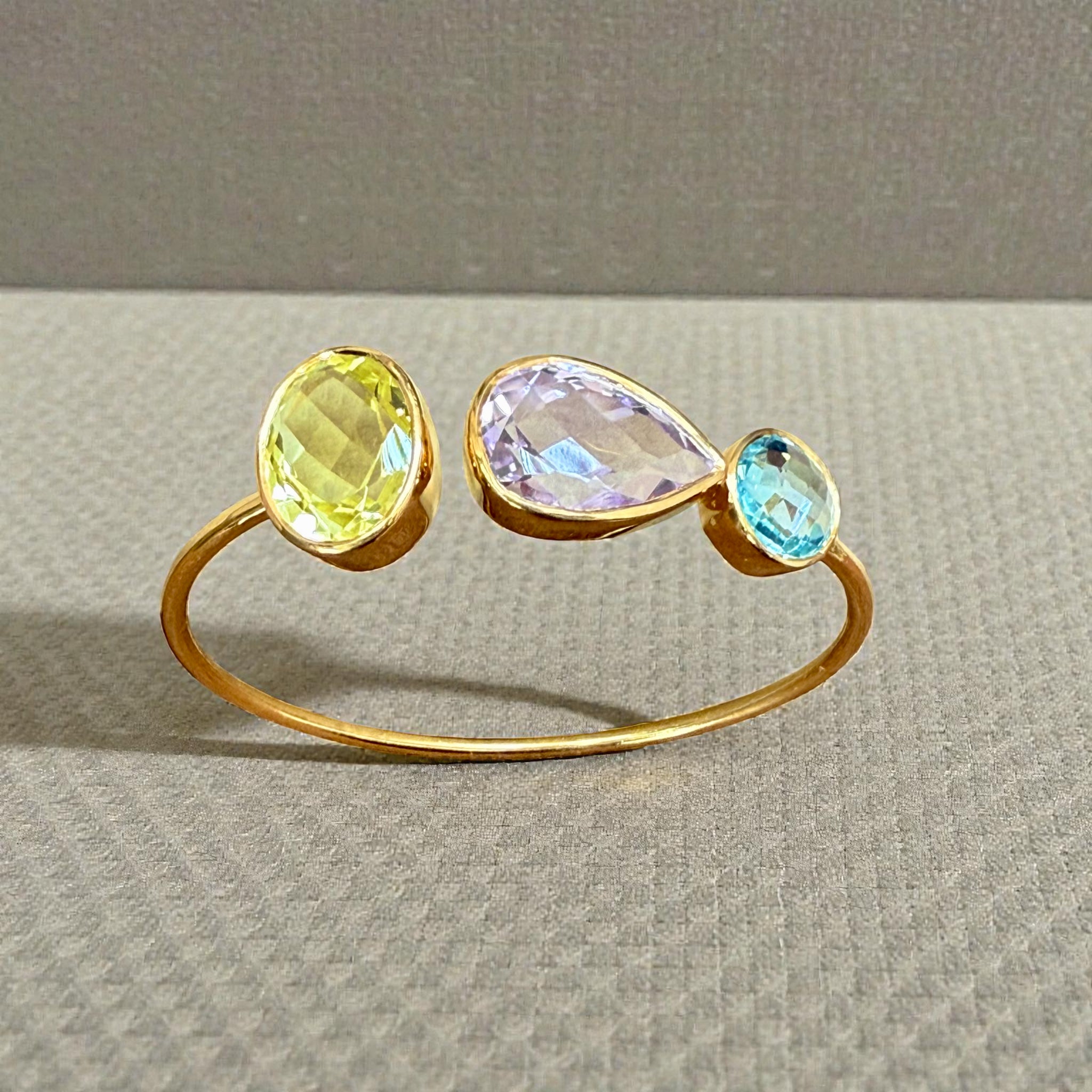Amethyst blue topaz and lemon quartzOpen Cuff Bangle
