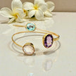 Open Cuff Gemstone Bangle – Blue Topaz, Lavender Amethyst, Rose Quartz