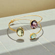 Open Cuff Gemstone Bangle – Blue Topaz, Lavender Amethyst, peridot