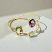 Open Cuff Gemstone Bangle – Blue Topaz, Lavender Amethyst, peridot